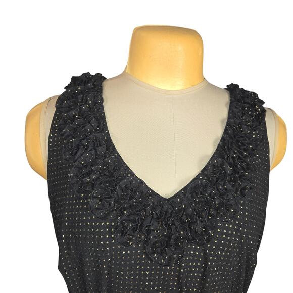RB Collection New York Womens Size 14 Midi Dress Black Gold Ruffle Party Event - Picture 3 of 12